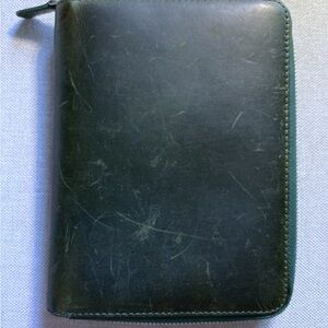 Galen Leather 5-pen zipper case Crazy Horse Forest Green